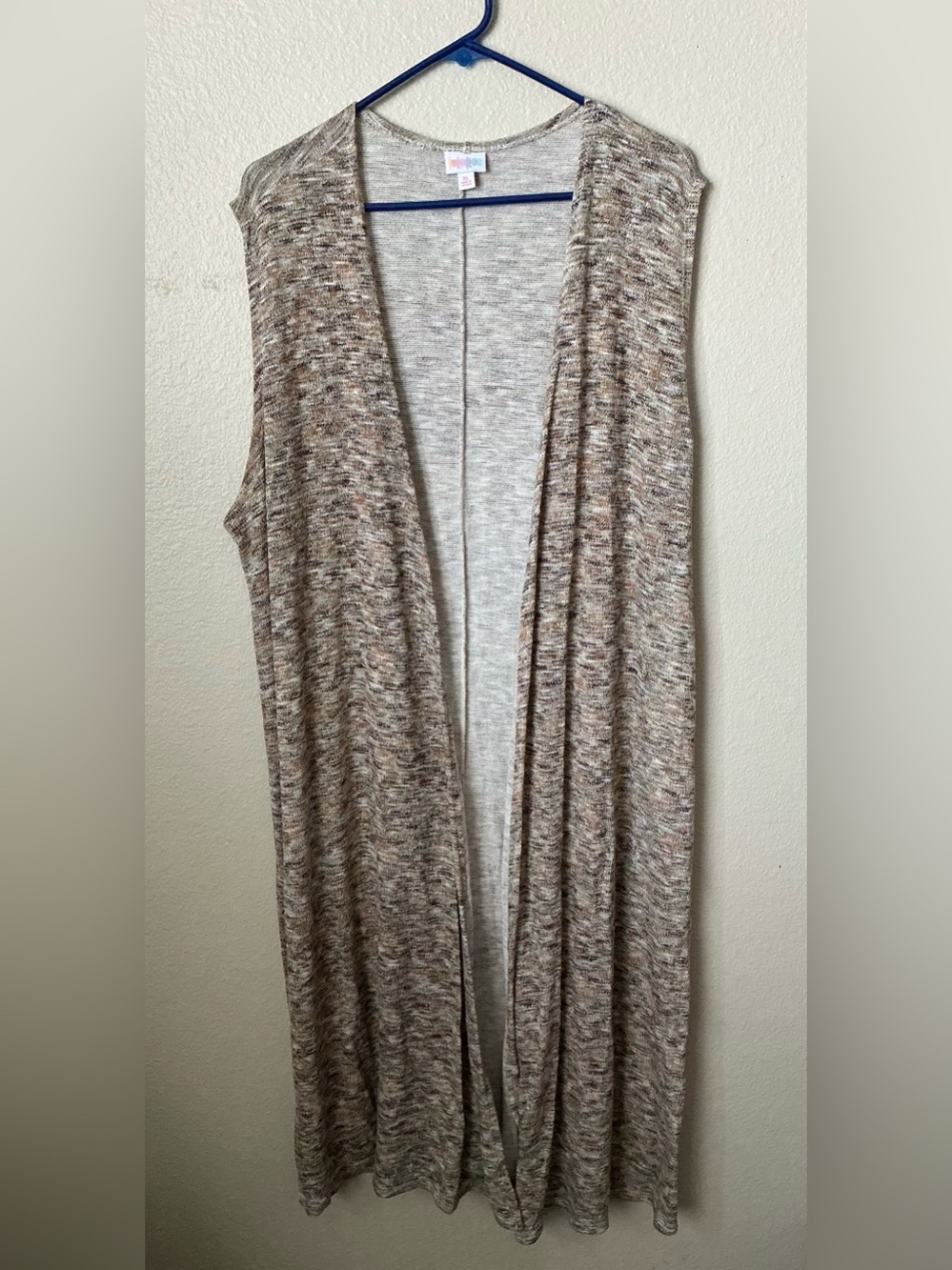 LuLaRoe Longline Sleeveless Open-Front Cardigan in Heathered Brown